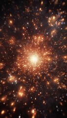 Fototapeta premium a vibrant, fiery explosion of light and energy, with numerous small particles scattered throughout the frame, creating a sense of depth and dimensionality.
