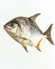 Naklejka premium the Freshwater Pomfret , portrait view, white copy space on right, Isolated on white Background