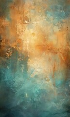 Obraz premium an abstract painting featuring a blend of warm and cool colors, with a textured and layered appearance.