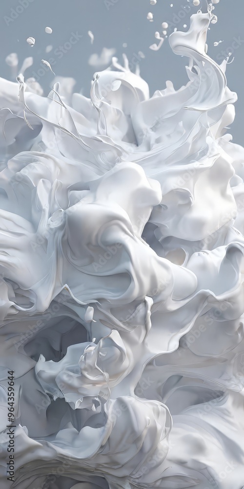 Poster a dynamic, abstract representation of white foam or milk, with a sense of movement and fluidity. the
