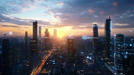 Fototapeta premium AI-controlled urban landscape futuristic cityscape