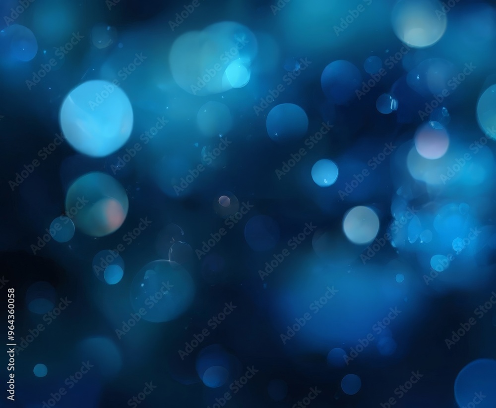 Poster dark blue background with numerous small, blurred circles of varying sizes, creating a bokeh effect.