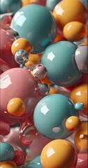 vibrant and abstract composition of overlapping spheres in various colors, including blue, orange, and pink, creating a dynamic and visually striking scene.