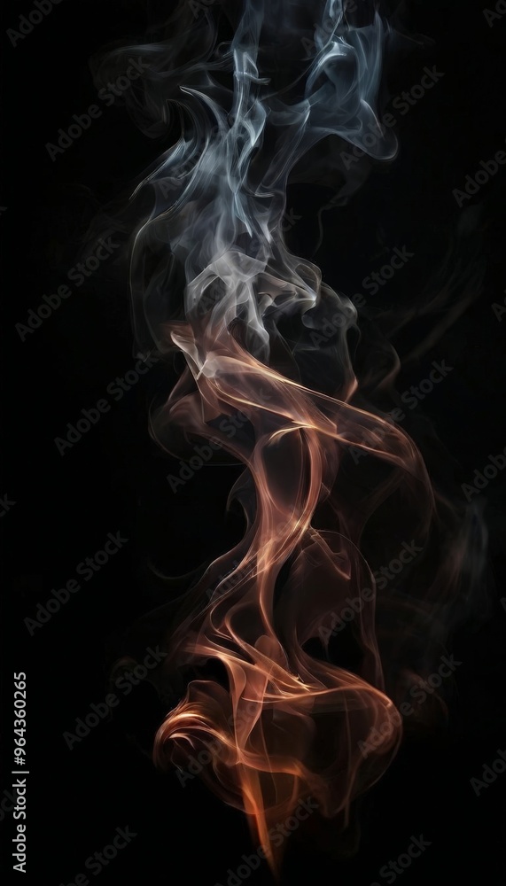 Poster a swirling pattern of smoke, transitioning from a deep black to a lighter orange hue, creating a sen
