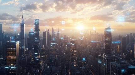 Fototapeta premium AI-driven cityscape futuristic infrastructure