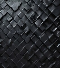 Fototapeta premium a close-up view of a black, textured surface composed of numerous small square tiles arranged in a diagonal pattern.