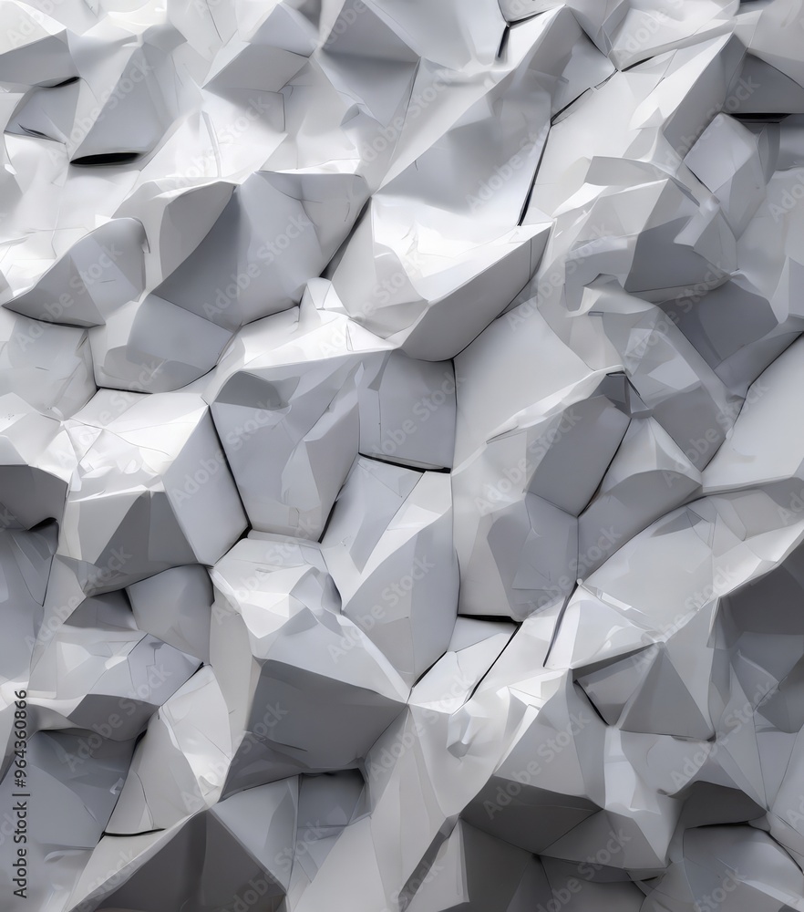 Poster a close-up view of a crumpled, white paper surface with a textured, jagged pattern.