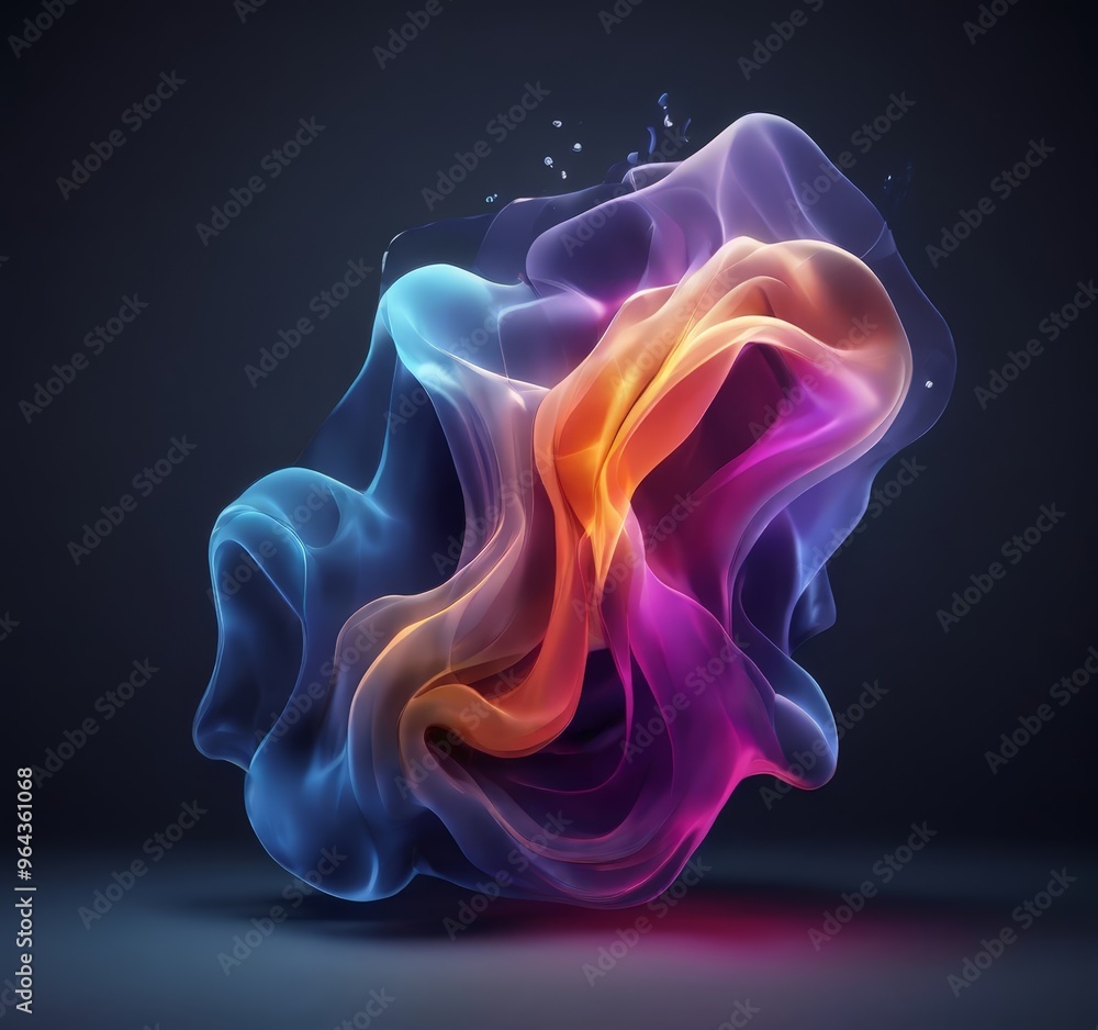 Poster vibrant, abstract representation of a flame, with swirling, multicolored shapes that create a dynami
