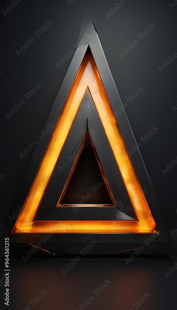 Poster a a triangular structure with a glowing orange interior, set against a dark background.
