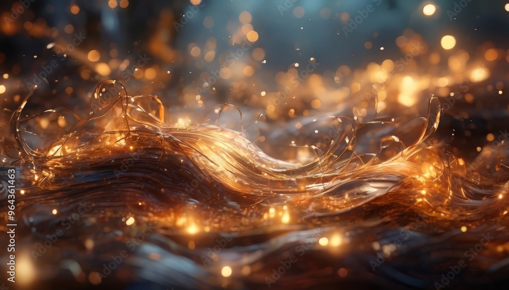 Poster a close-up view of a textured, golden-colored surface with a wave-like pattern, surrounded by a scat