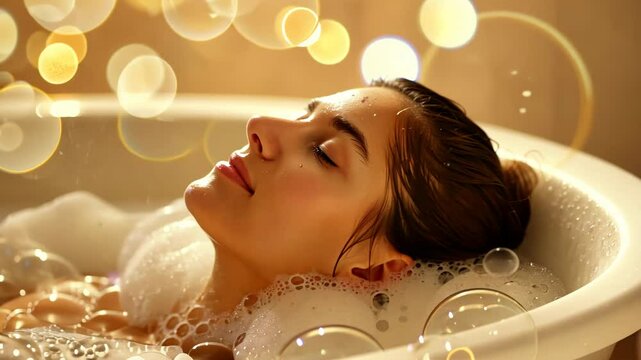 Relaxing bubble bath experience for self-care and wellness at home during evening hours