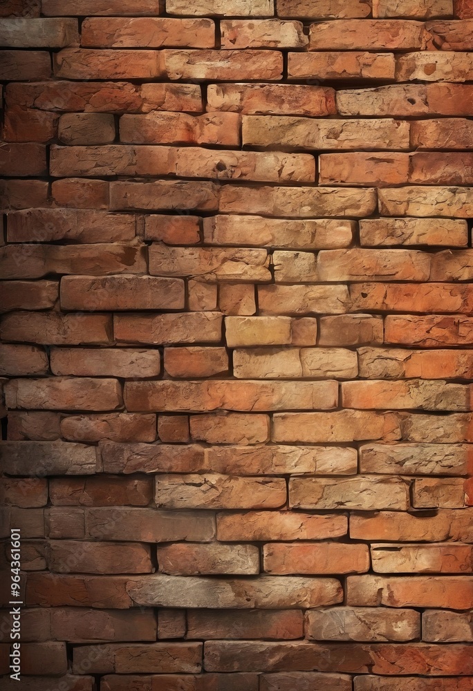 Poster a close-up view of a brick wall, with the bricks arranged in a uniform pattern and displaying a warm