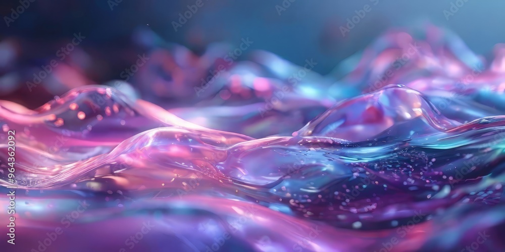 Poster a close-up of a wave-like pattern with a gradient of purple and blue hues, creating a visually and a