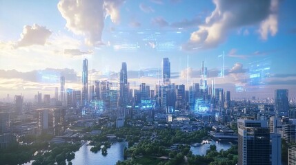 Naklejka premium AI-powered urban environment futuristic city