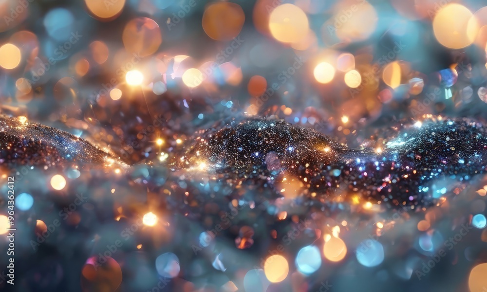 Poster abstract composition of shimmering, multicolored lights that create a mesmerizing, cosmic-like effec