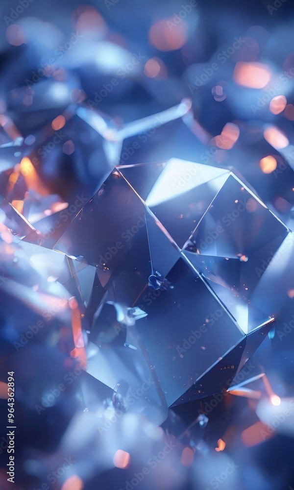 Poster close-up view of a crystal structure composed of numerous small, faceted cubes, with a gradient of b