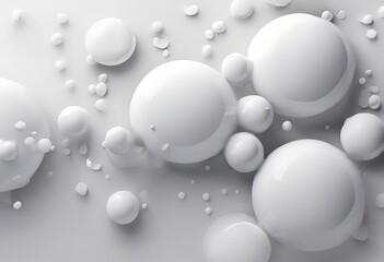 collection of white spheres scattered across a light gray background, creating a visually striking abstract composition.