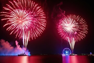 Breathtaking Fireworks Show Brightening the Dark Night Sky