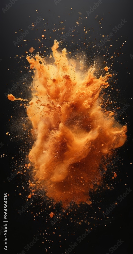 Poster a vibrant orange explosion with a dark background, creating a dynamic and visually striking image.