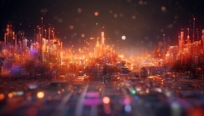 a futuristic cityscape with towering structures illuminated by a myriad of lights, creating a vibrant and dynamic scene.