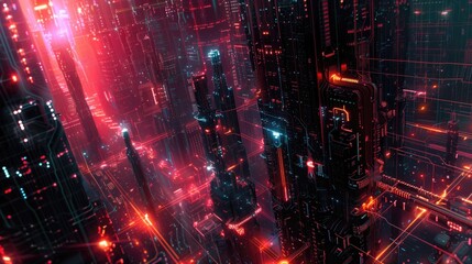 Obraz premium Futuristic 3d digital glass tunnel in neon colors with abstract geometric patterns.Technological transparent colorful colorful banner