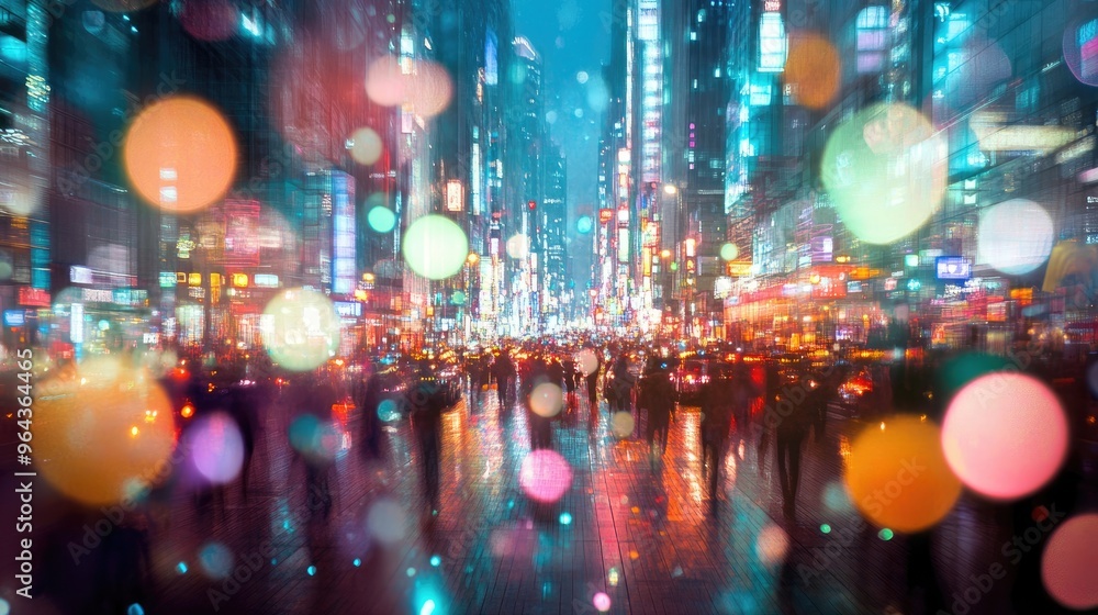 Sticker City lights bokeh blurred. Generative AI