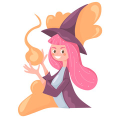 Witch. Modern, fashionable illustration of a conjuring witch. 
Halloween. Vector illustration