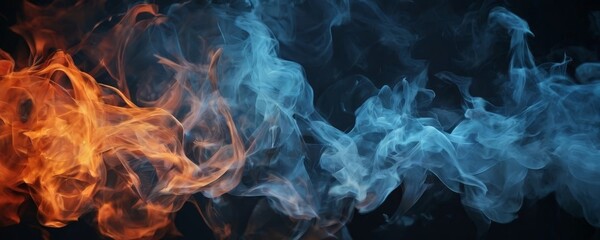 a dynamic scene of swirling smoke, transitioning from vibrant orange to deep blue, creating a sense of movement and energy.