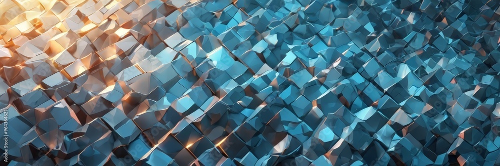 Poster geometric pattern composed of numerous cubes, each exhibiting a unique color and texture. the cubes 