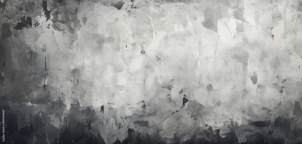 Aufkleber an abstract painting featuring a textured, monochromatic background with splashes of color and textu