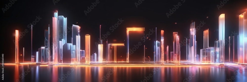 Aufkleber a futuristic cityscape with tall, slender buildings illuminated by a vibrant array of colors, creati