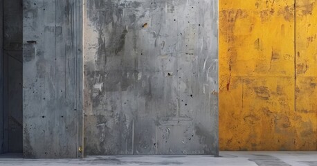 a close-up view of a concrete wall with a yellow panel on the right side.