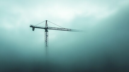 Construction crane, ethereal fog. Generative AI