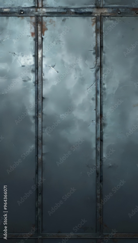 Poster a close-up view of a metal wall with a grid-like pattern of vertical and horizontal bars. the wall a