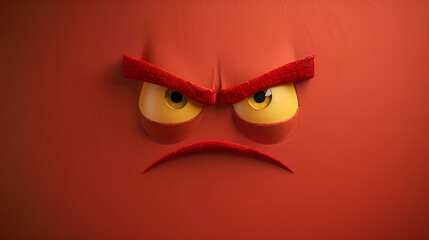 Fototapeta premium Enraged eyes and mouth emoji expression on red canvas