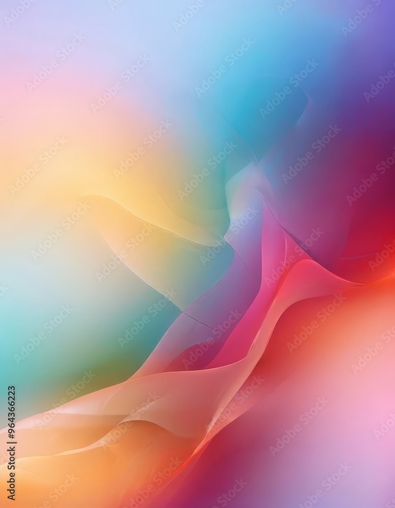 Poster vibrant abstract composition with a gradient of colors transitioning from blue to pink, orange, and 