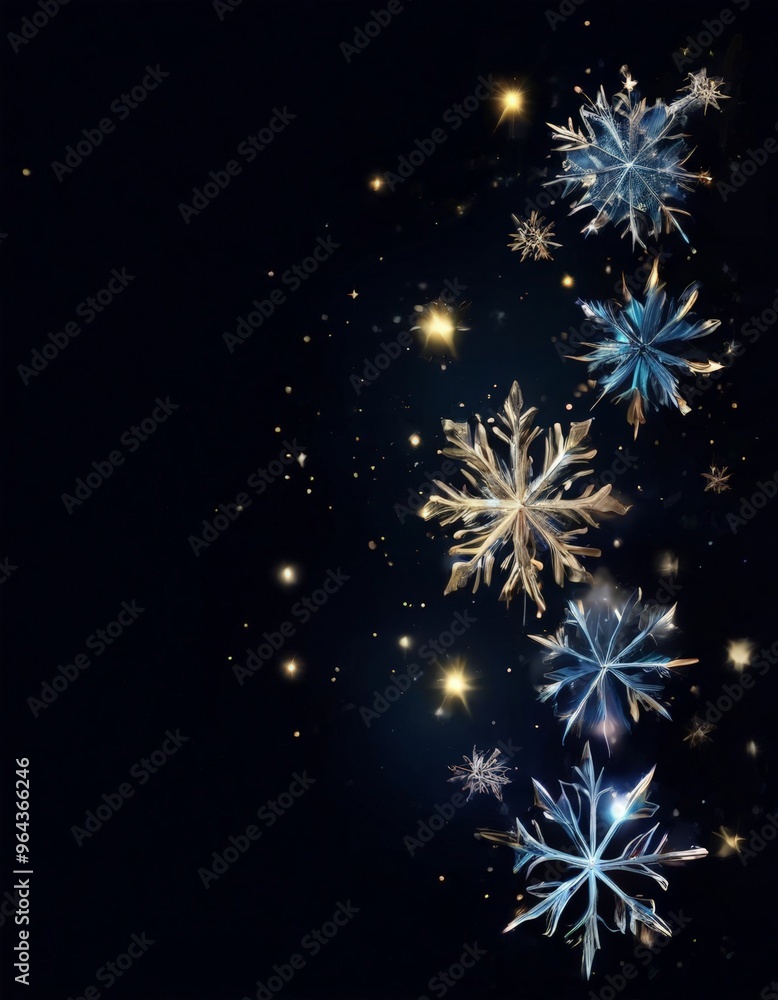 Poster glowing snowflakes float against a dark background, creating a and magical winter scene.
