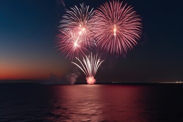 Luminous Fireworks Brightening the Night Sky Over the Horizon