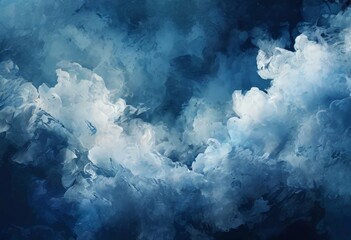 Naklejka premium a dramatic, abstract representation of clouds, with a mix of blue, white, and gray hues. The clouds appear to be swirling and overlapping, creating a sense of movement and depth.