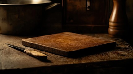Cutting board rustic kitchen. Generative AI