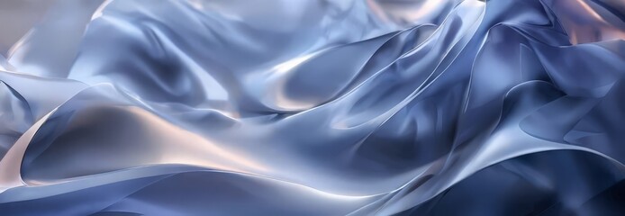 Obraz premium close-up view of a flowing, silky fabric with a gradient of blue and white colors, creating a sense of movement and softness.