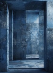 a dimly lit, concrete room with a large, open doorway on the right side, creating a sense of depth and perspective.