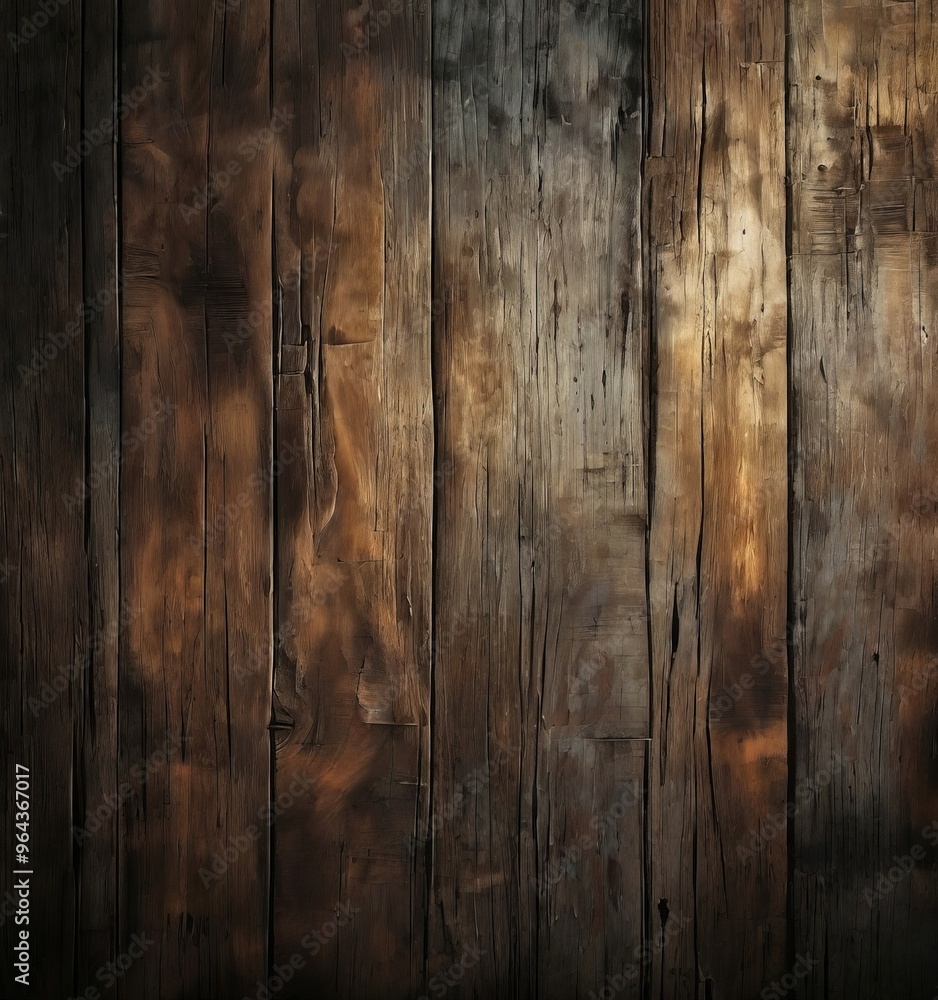 Poster a close-up view of a weathered wooden surface, with visible cracks and stains, creating a textured a