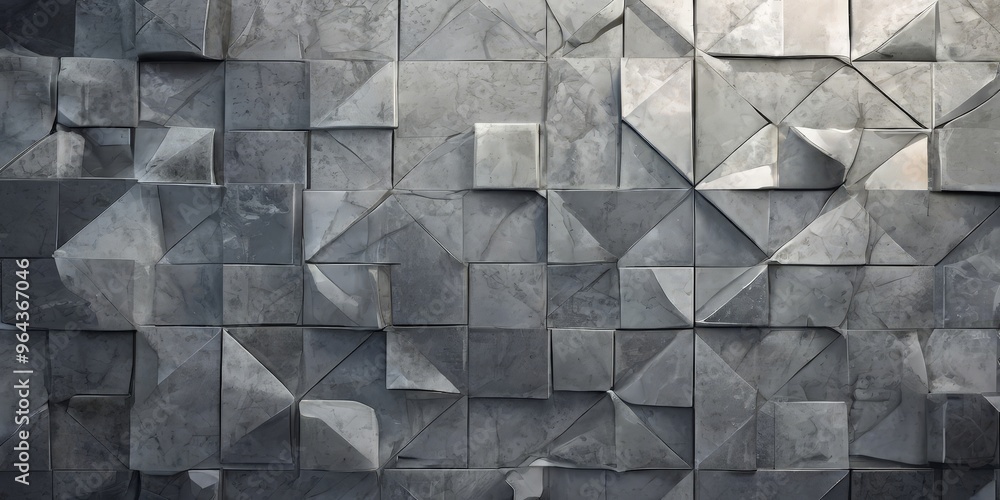 Poster a close-up view of a textured wall composed of numerous gray and white cubes arranged in a grid-like