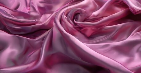Fototapeta premium a close-up view of a crumpled, flowing fabric in a deep pink color, with a smooth, shiny surface.