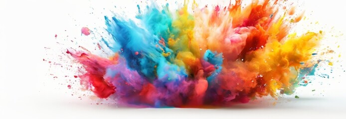 Fototapeta premium A vibrant explosion of color, featuring a spectrum of hues including red, orange, yellow, green, blue, and purple, fills the frame against a stark white background.