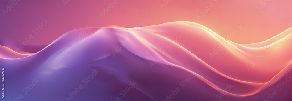 Poster gradient of pink and purple hues, with a wave-like pattern in the center. the gradient transitions f