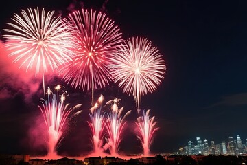 Obraz premium Stunning Fireworks Illuminating the Night Sky Under the Moonlight