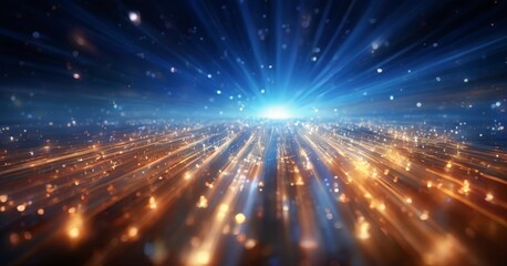 Fototapeta premium a vibrant, abstract scene of light and energy, with a radiant blue and orange glow at the center, radiating outwards in a dynamic pattern. The background is filled with a