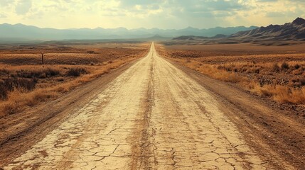 Dry cracked dirt road. Generative AI